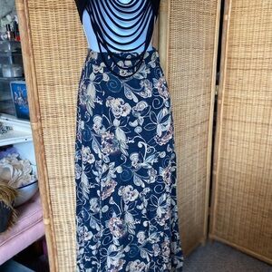 Floral Maxi Wrap Skirt - Black and Cream